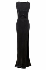 Luxurious Green Metallic Maxi Dress with Cut-Out Side Detail