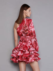 Floral Elegance One-Shoulder Mini Dress