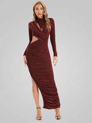 Seductive Sheath: Long Sleeve Cut Out Maxi Dress