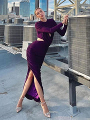 Seductive Sheath: Long Sleeve Cut Out Maxi Dress