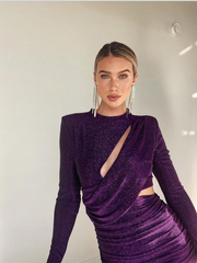 Seductive Sheath: Long Sleeve Cut Out Maxi Dress