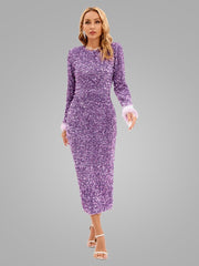 Glamorous Feathered Sequin Sheath Dress