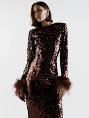 Glamorous Feathered Sequin Sheath Dress