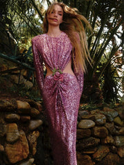 Sparkling Sequin Open Back Maxi Dress