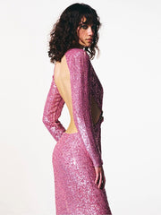 Sparkling Sequin Open Back Maxi Dress