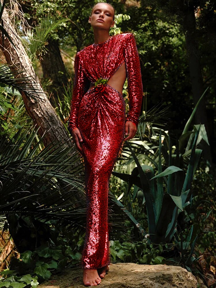 Sparkling Sequin Open Back Maxi Dress