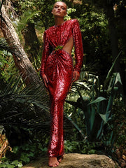 Sparkling Sequin Open Back Maxi Dress