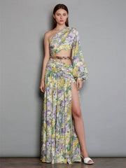 Floral Elegance One-Shoulder Maxi Dress