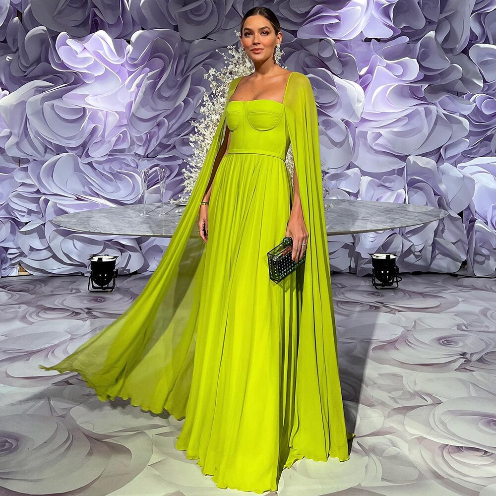 Sunshine Elegance: Lemon Yellow Dress with Graceful Cape – Houzz-of-Maya