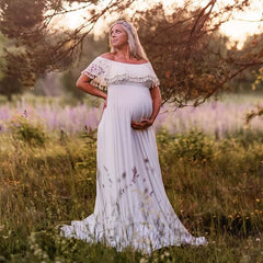 Boho Goddess Maternity Maxi Dress with Ruffled Details