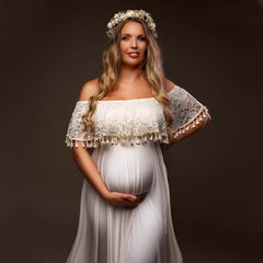 Boho Goddess Maternity Maxi Dress with Ruffled Details