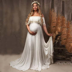 Boho Goddess Maternity Maxi Dress with Ruffled Details