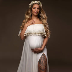 Boho Goddess Maternity Maxi Dress with Ruffled Details