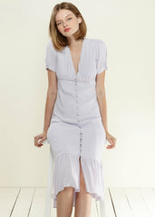 Elegant V-Neck Mermaid Button Down Maxi Dress