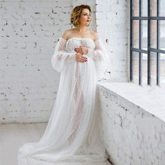 Ethereal Dot-Printed Maternity Maxi Dress for Stunning Photoshoots