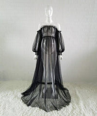 Ethereal Dot-Printed Maternity Maxi Dress for Stunning Photoshoots