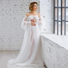 Ethereal Dot-Printed Maternity Maxi Dress for Stunning Photoshoots