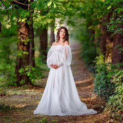 Ethereal Dot-Printed Maternity Maxi Dress for Stunning Photoshoots