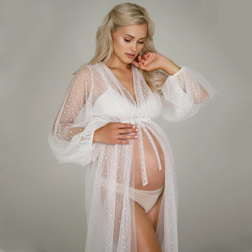 White Dot Tulle Maternity Dress