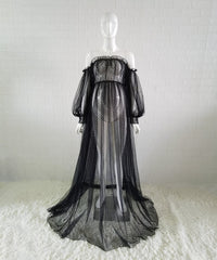 White Dot Tulle Maternity Dress
