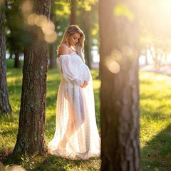 White Dot Tulle Maternity Dress