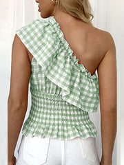 Feminine Plaid Ruffle Summer Top