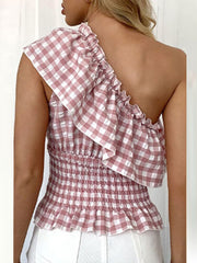 Feminine Plaid Ruffle Summer Top
