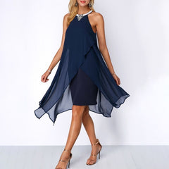 Elegant Noir Sleeveless Chiffon Cocktail Dress