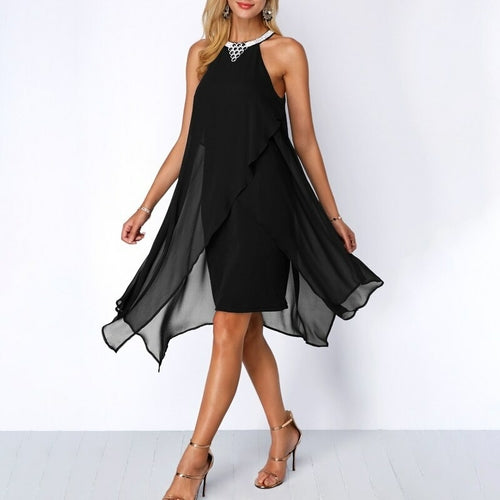 Elegant Noir Sleeveless Chiffon Cocktail Dress