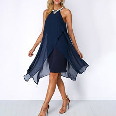 Elegant Noir Sleeveless Chiffon Cocktail Dress