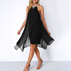 Elegant Noir Sleeveless Chiffon Cocktail Dress