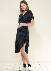 Navy Polka Dot Wrap Midi Skirt: Flattering and Stylish!
