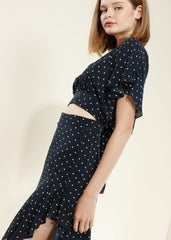 Navy Polka Dot Wrap Midi Skirt: Flattering and Stylish!