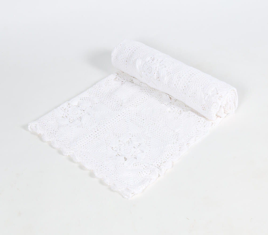 Crochet Cotton Floral Throw