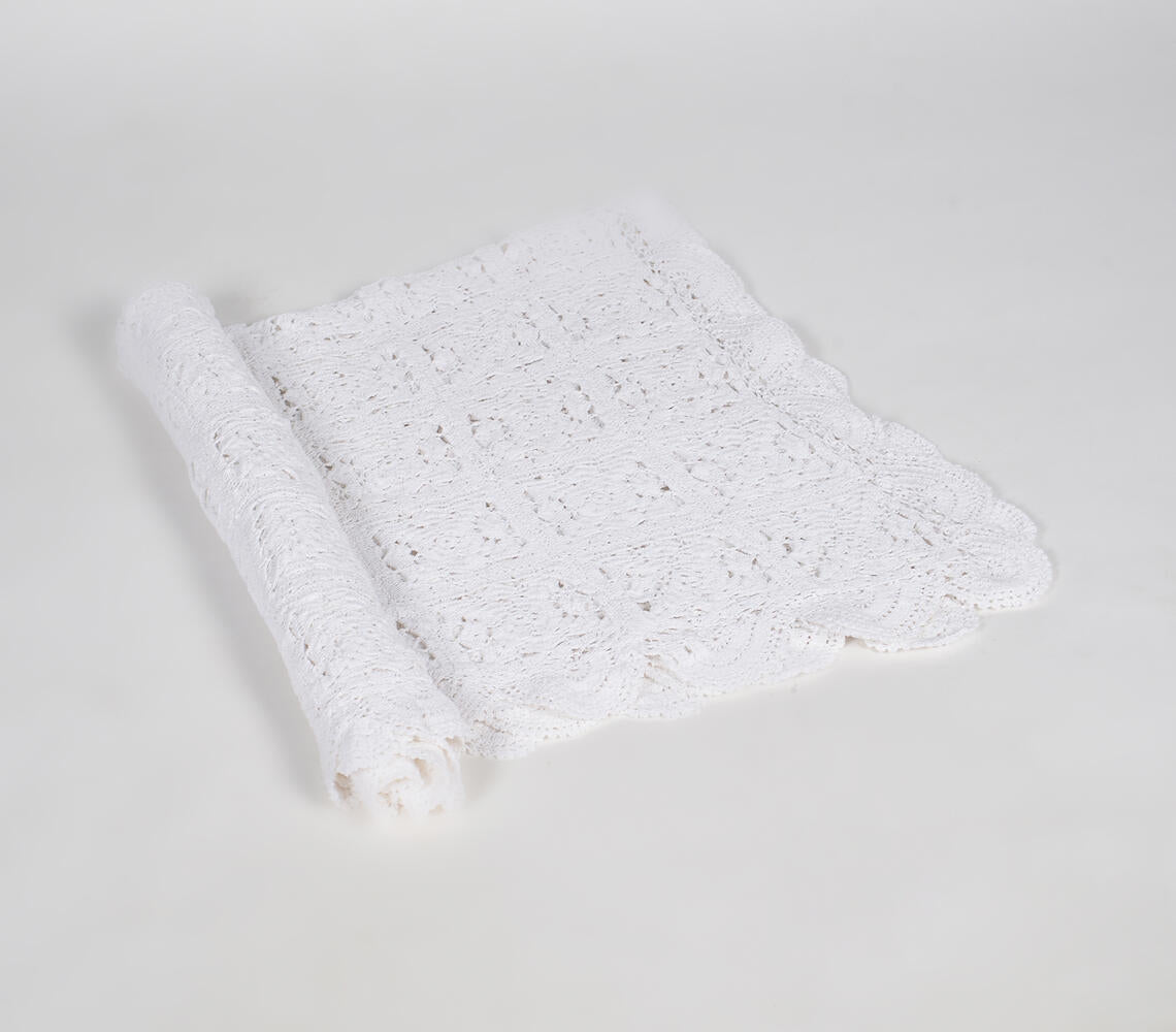 Classic White Crochet Cotton Throws
