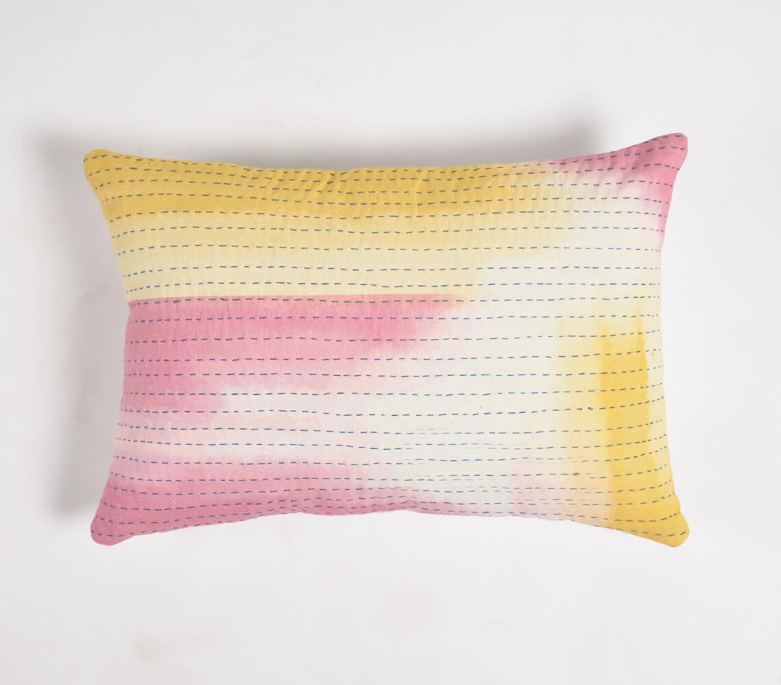 Summer Watercolor Cotton Cushion Cover with Line Embroidery