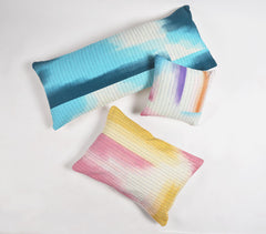 Summer Watercolor Cotton Cushion Cover with Line Embroidery