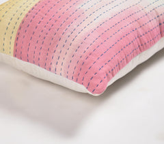Summer Watercolor Cotton Cushion Cover with Line Embroidery