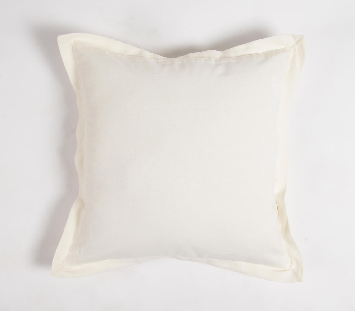 Solid Ivory Cotton Cushion Cover with Border