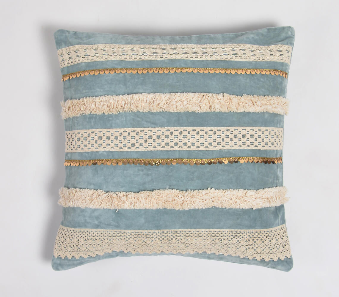 Lace Embellished Powder Blue Cushion Cover