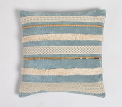 Lace Embellished Powder Blue Cushion Cover