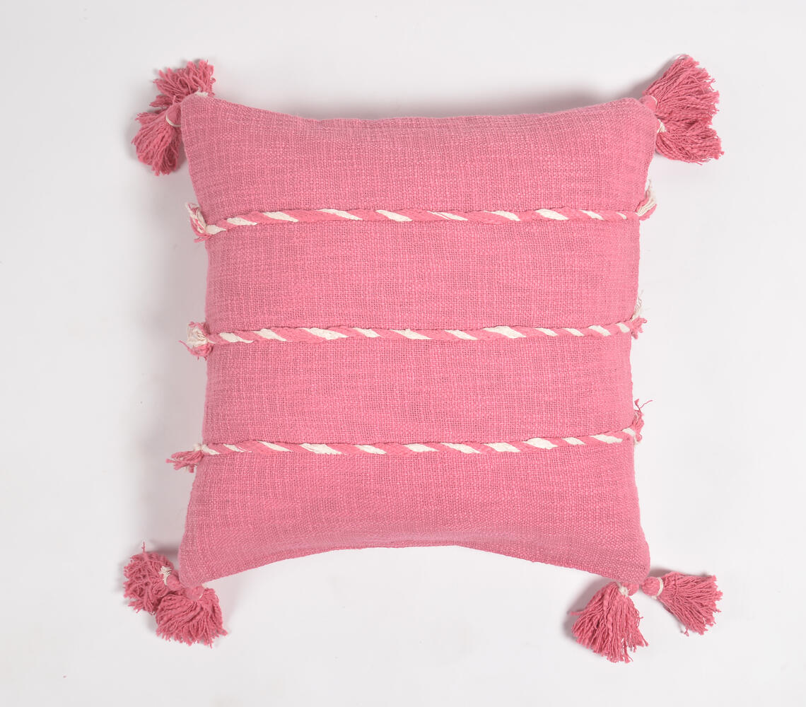 Tasseled Thread Striped Bubblegum Cushion Cover