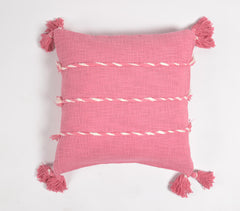 Tasseled Thread Striped Bubblegum Cushion Cover