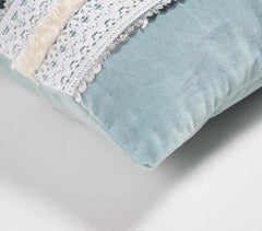 Lace & Sequin Embellished Powder Blue Lumbar Cushion Cover
