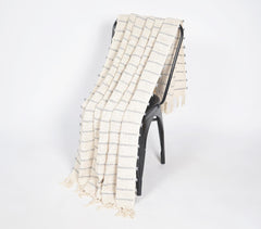 Handwoven Striped Cotton Throw with Tassels Q5