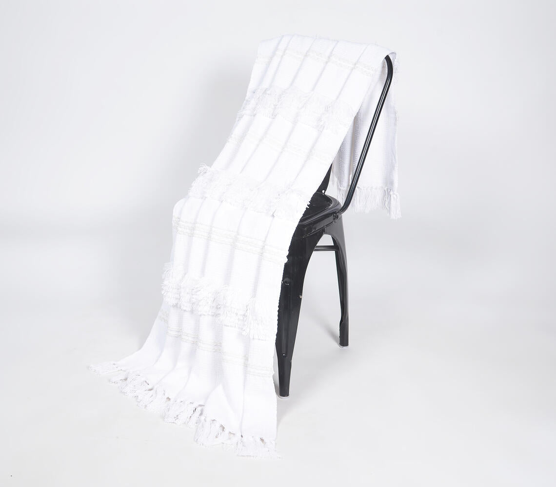 Handwoven & Tufted Striped Cotton Throw with Tassels