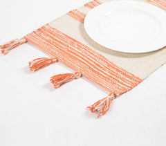 Handwoven Cotton Orange Colorblock Placemats (Set of 4)