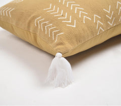 Tribal Signs Monochrome Tasseled Cotton Lumbar Cushion Cover