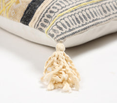 Block Printed Cotton Geometric-Tribal Tasseled Cushion Cover