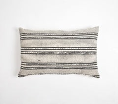 Striped Greyscale Cotton Lumbar Cushion Cover